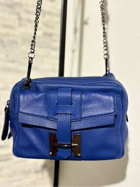 Blue Halston Heritage leather crossbody bag with silver-tone hardware
